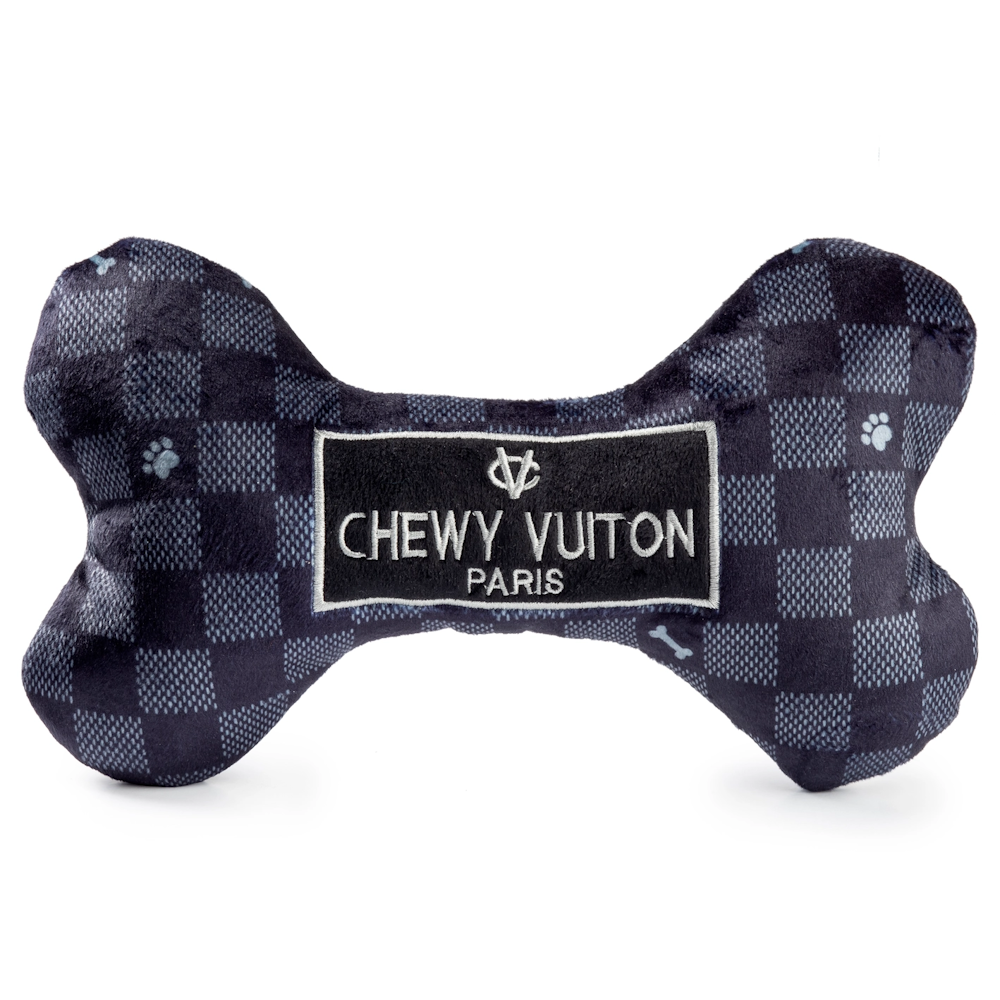 Black Chewy Vuiton Checker Bone Dog Toy