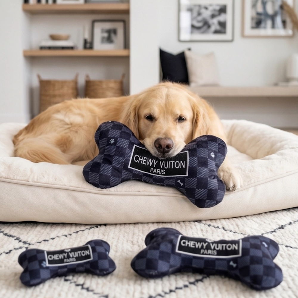 Black Chewy Vuiton Checker Bone Dog Toy