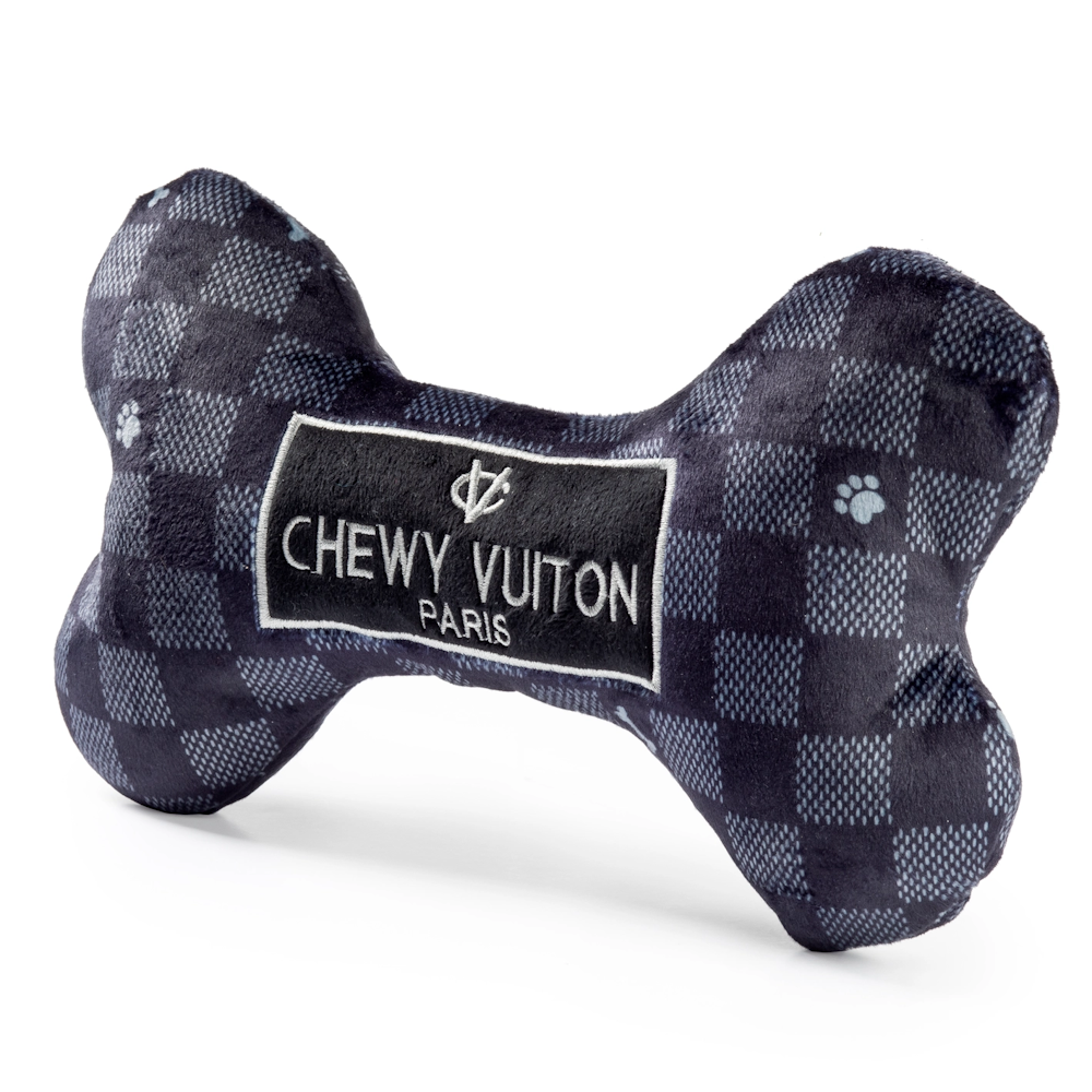 Black Chewy Vuiton Checker Bone Dog Toy