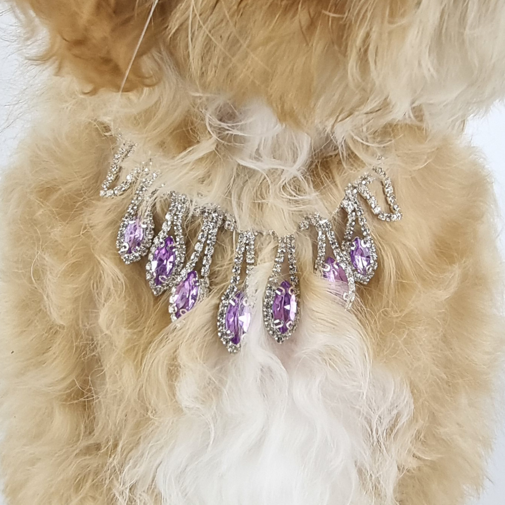 Diamante Tear Drop Dog Necklace - Lavender