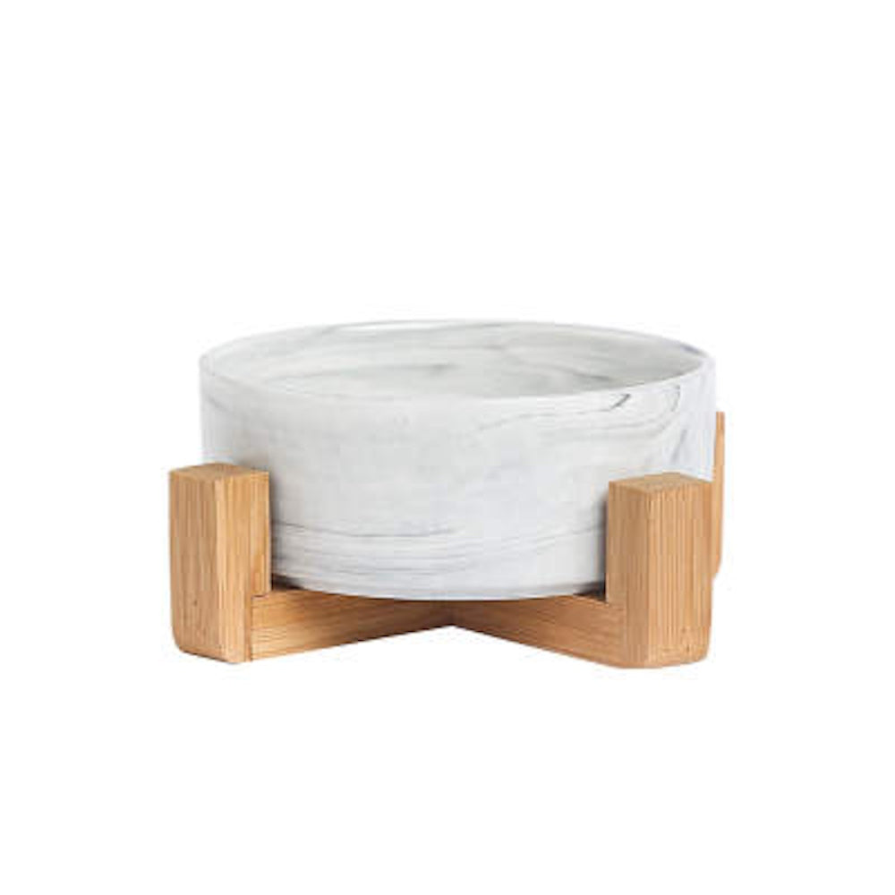 Marble Ceramic Bowl with Bamboo Stand