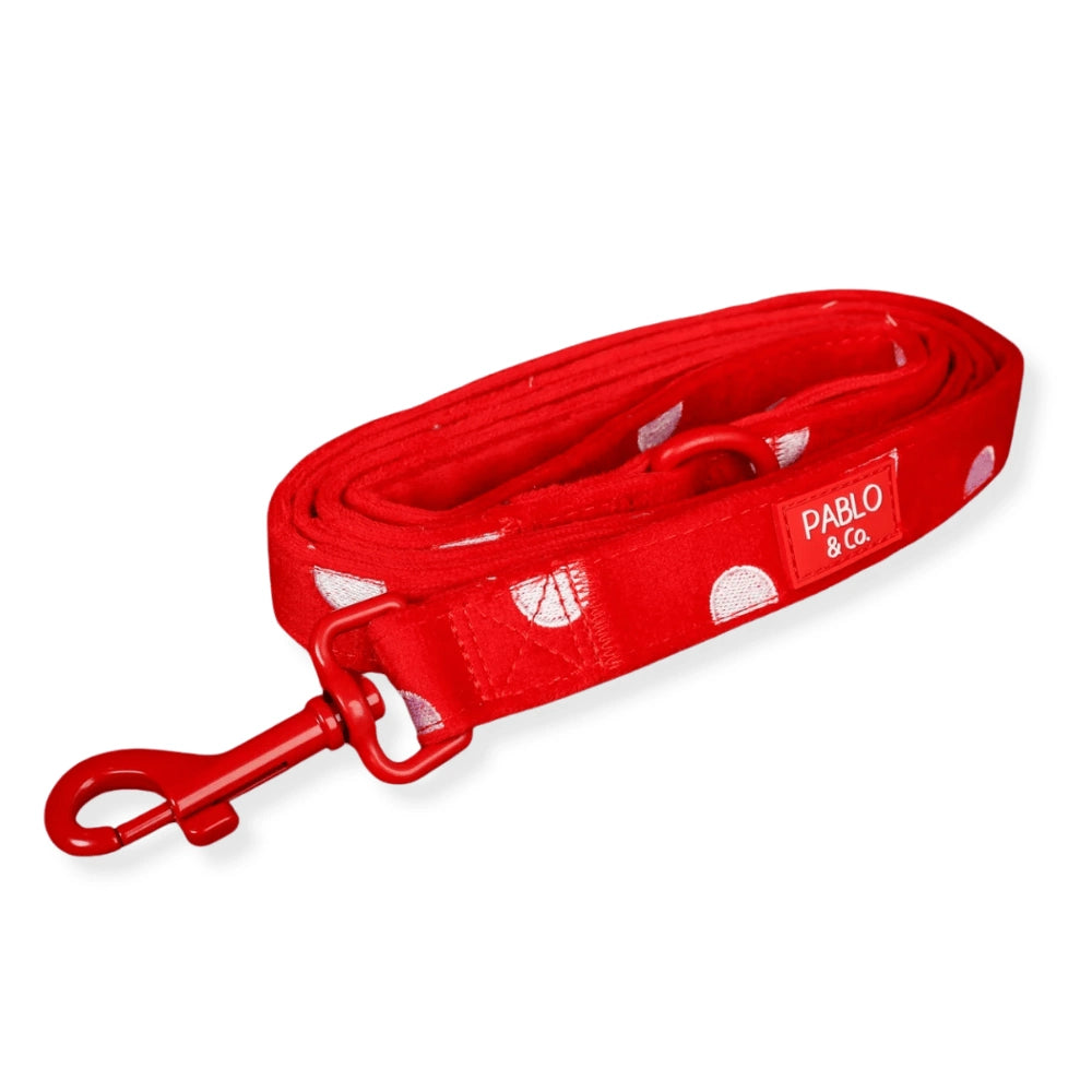Pablo & Co Red Polka Dots Dog Leash Velvet