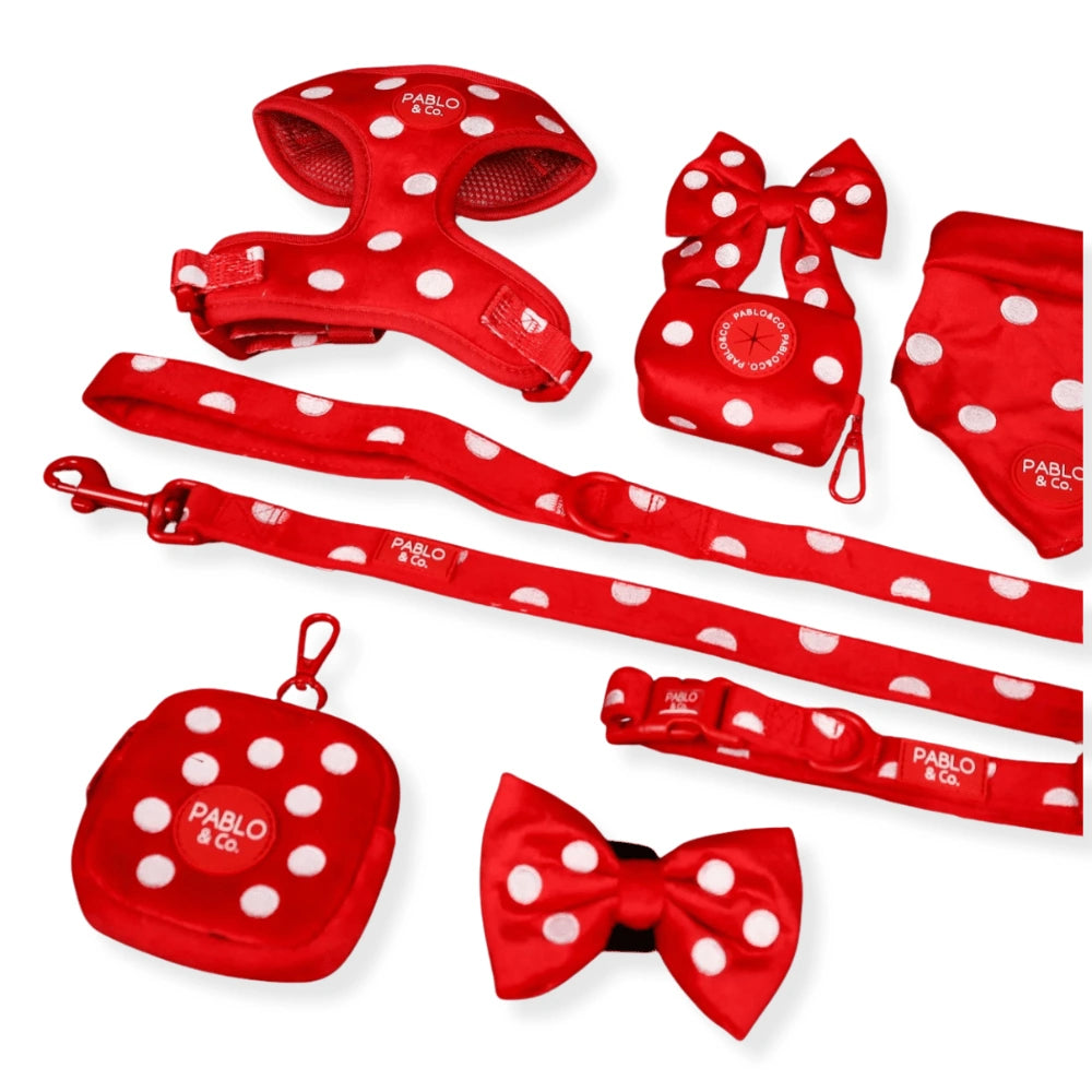 Pablo & Co Red Polka Dots Dog Collar Velvet