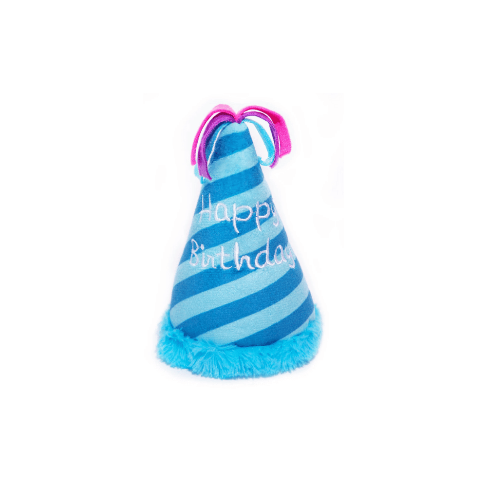 Birthday Party Hat Plush Dog Toy - Blue - Designer Toys from Haute Diggity Dog at DoggyTopia