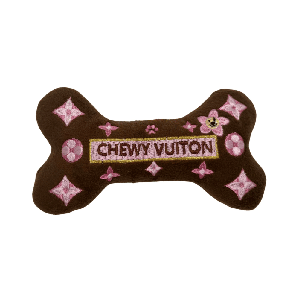 Chewy Vuiton Brown Blossom Dog Bone Toy - Designer Toys from Dog Diggin Designs at DoggyTopia