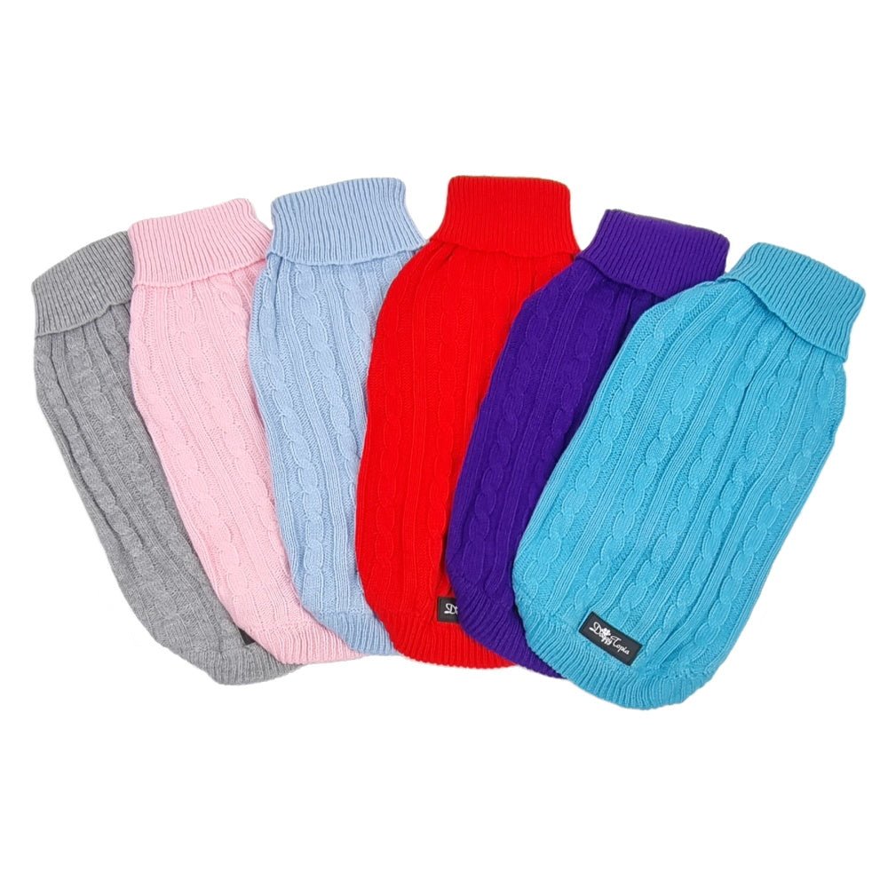 Cable Knit Jumper - Ruby - Knit Jumpers from Sale at DoggyTopia