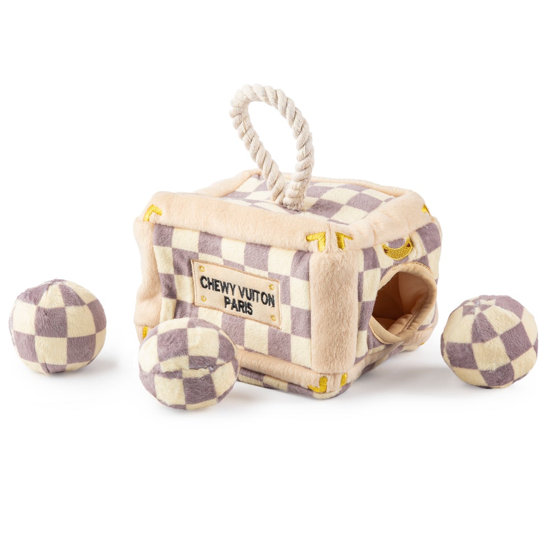 Checker Chewy Vuiton Trunk Interactive Toy - Designer Toys from Haute Diggity Dog at DoggyTopia