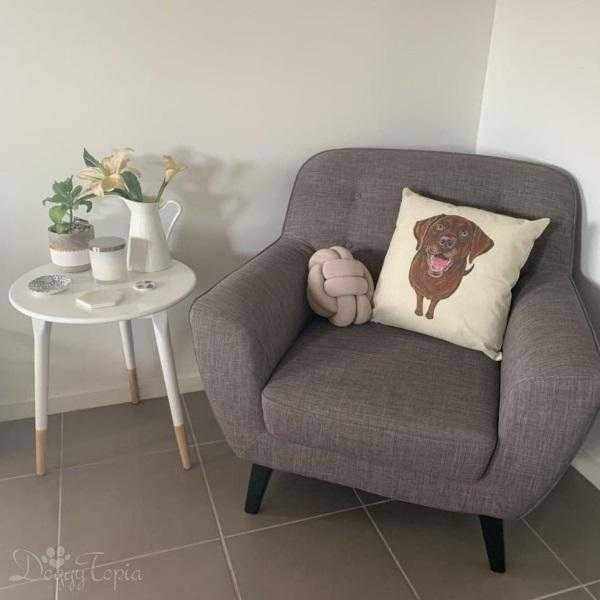 Chocolate Labrador Throw Cushion Cotton/LinenDoggyTopia