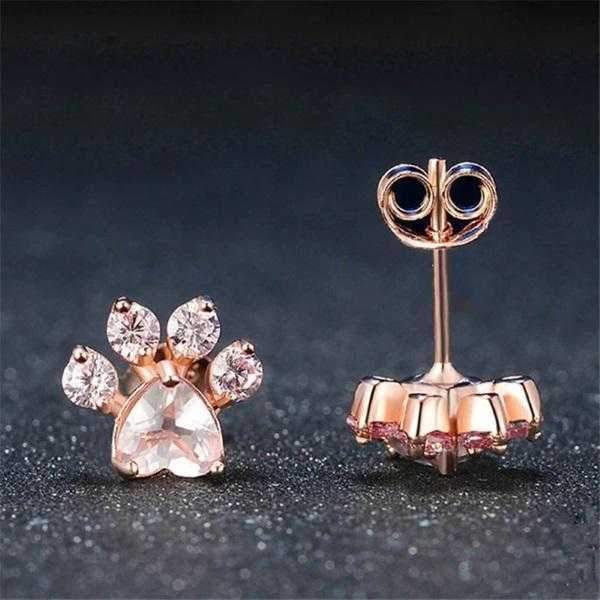Paw Rose Quartz Stud Earrings - Earrings from . at DoggyTopia