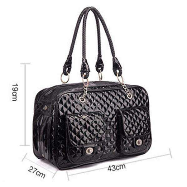 Quilted Patent Leather Dog Carrier BlackDoggyTopia