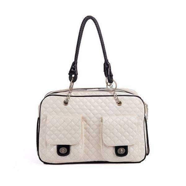 Quilted Patent Dog Carrier - White - Dog Carriers from . at DoggyTopia