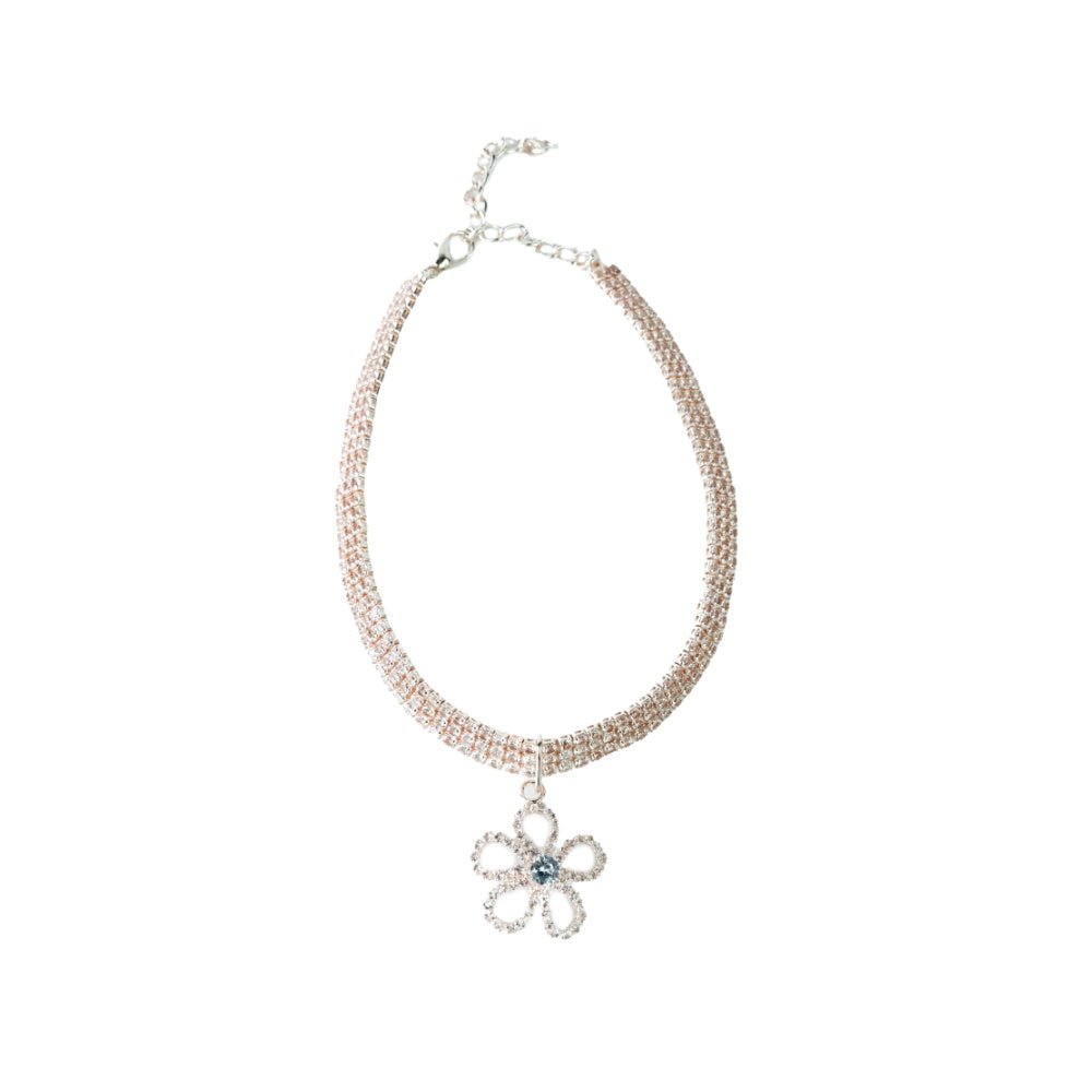 Rose Gold Diamante Flower Dog Necklace - Dog Necklaces from Sale at DoggyTopia
