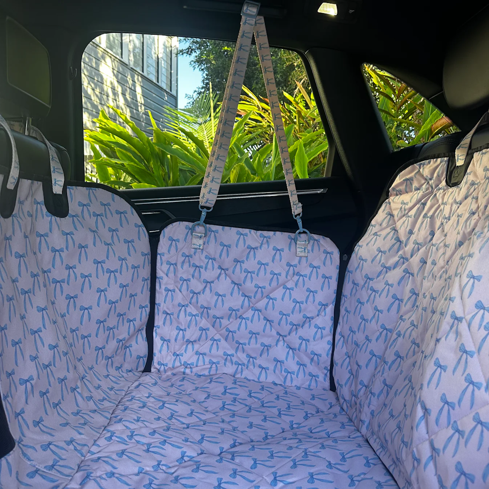 Pablo & Co Baby Blue Bows Deluxe Hammock Car Seat Cover