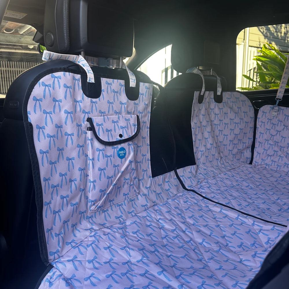 Pablo & Co Baby Blue Bows Deluxe Hammock Car Seat Cover