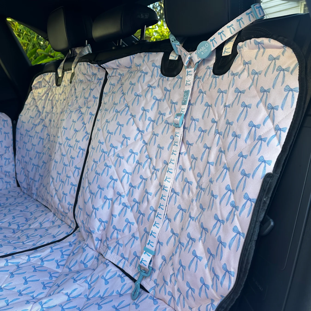 Pablo & Co Baby Blue Bows Headrest Car Restraint