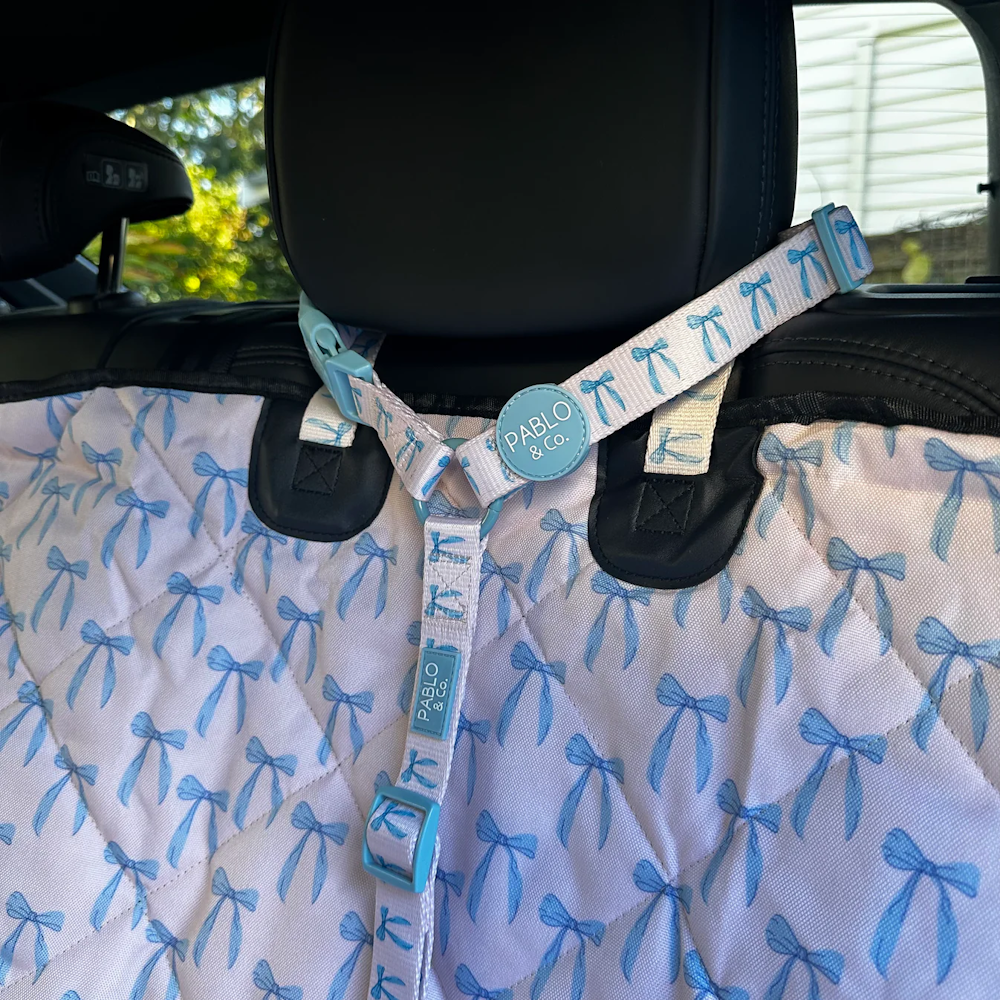 Pablo & Co Baby Blue Bows Headrest Car Restraint