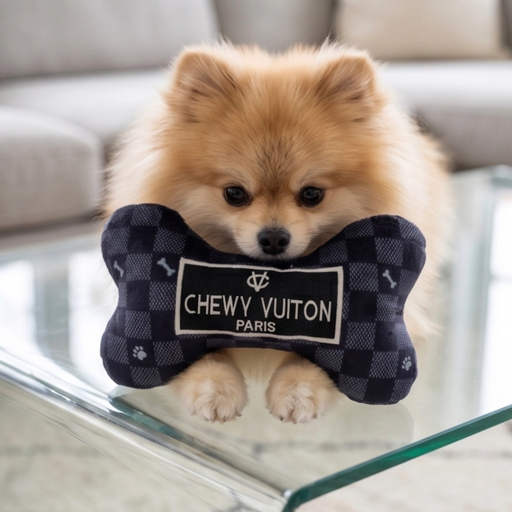 Black Chewy Vuiton Checker Bone Dog Toy