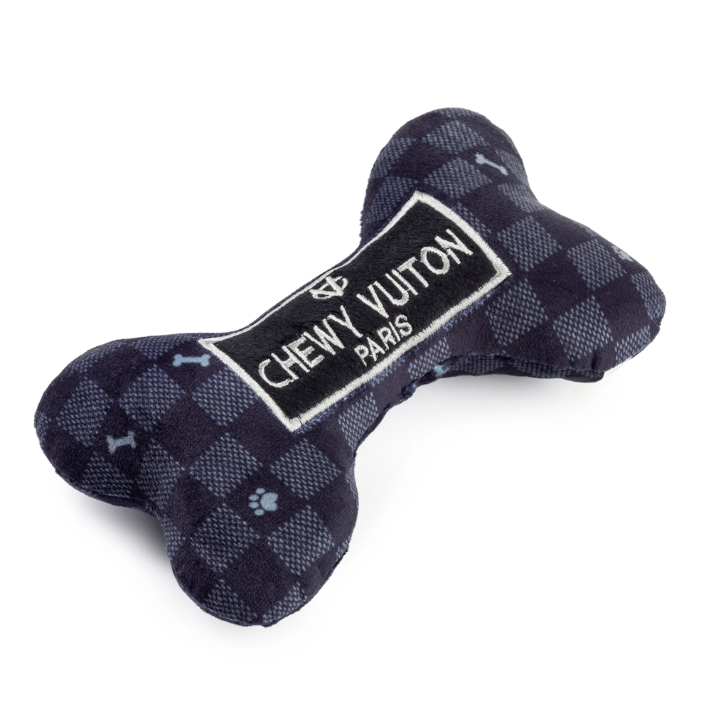 Black Chewy Vuiton Checker Bone Dog Toy