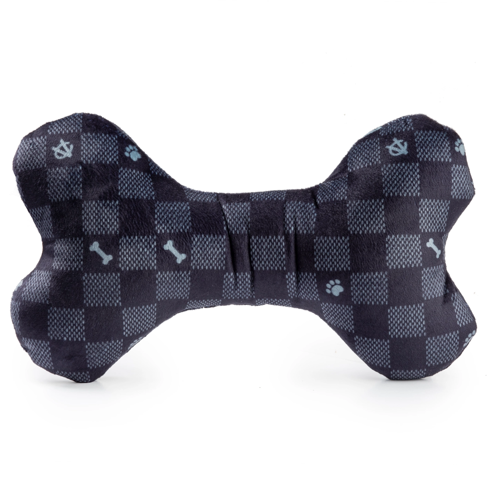 Black Chewy Vuiton Checker Bone Dog Toy