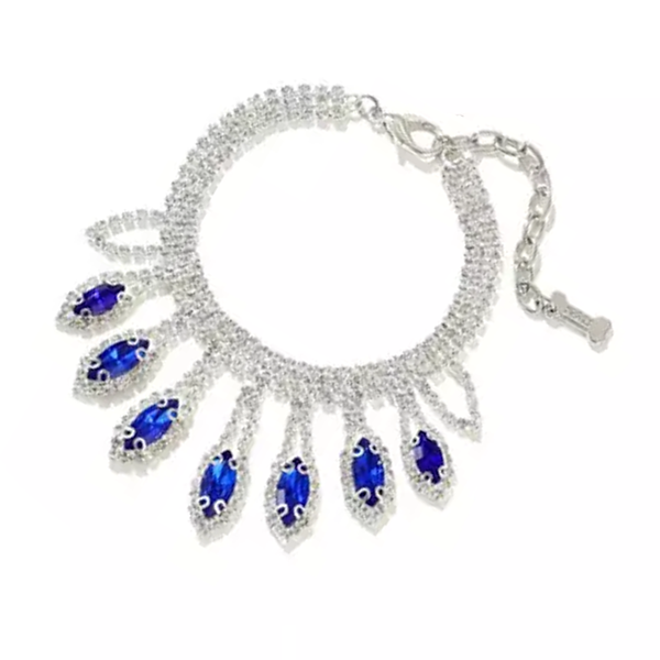 Diamante Tear Drop Dog Necklace -  Blue