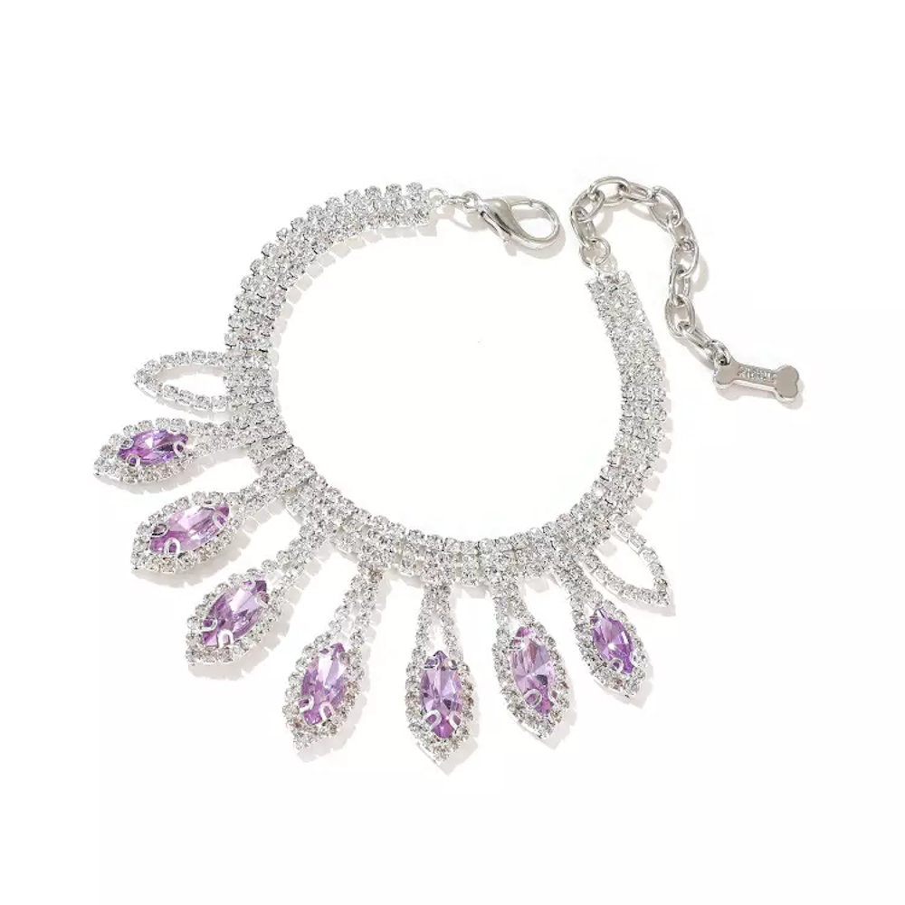 Diamante Tear Drop Dog Necklace - Lavender
