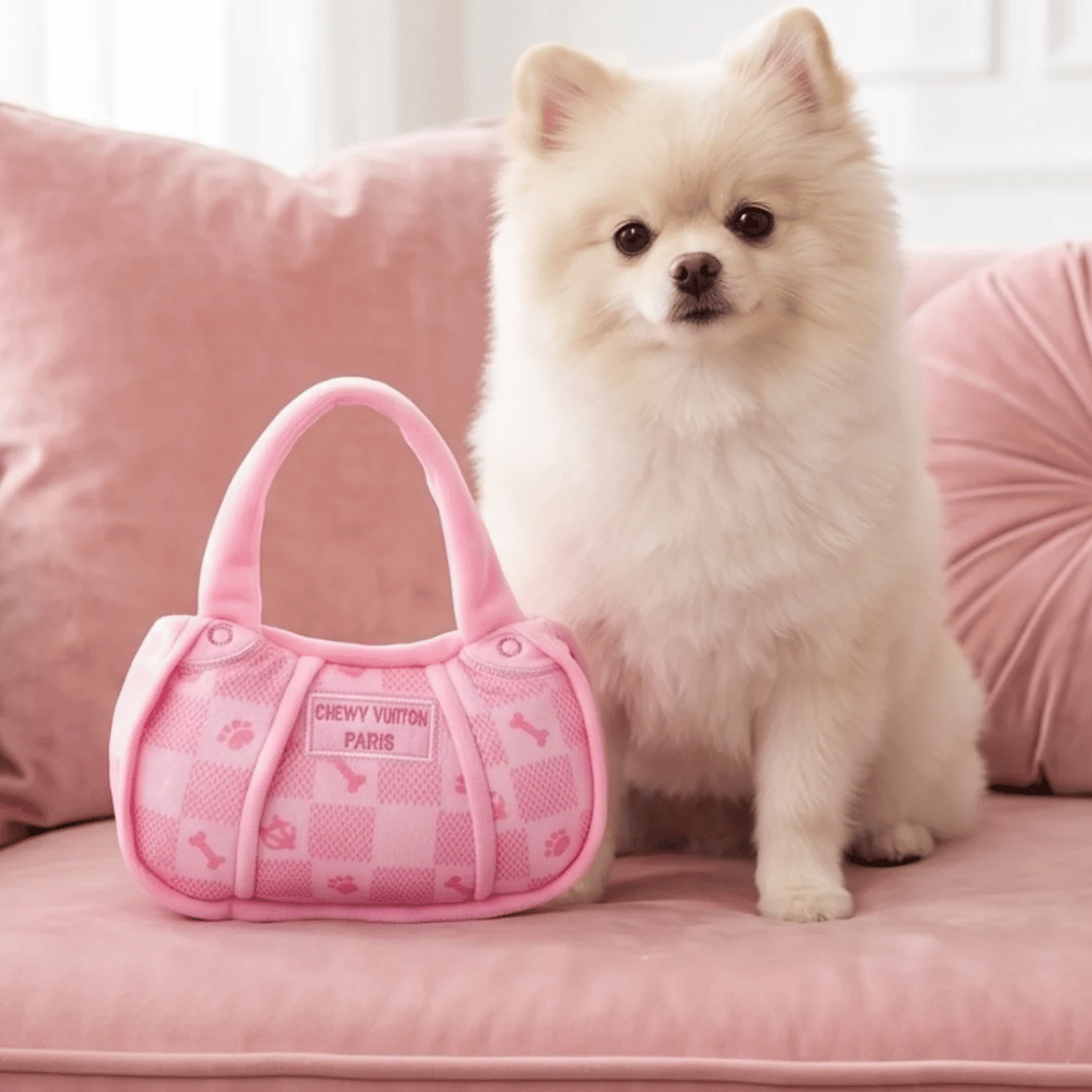 Checker Chewy Vuiton Handbag Dog Toy - Pink