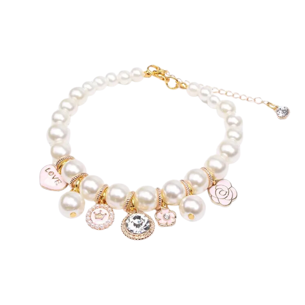 Audrey Pearl Dog Necklace - Pink