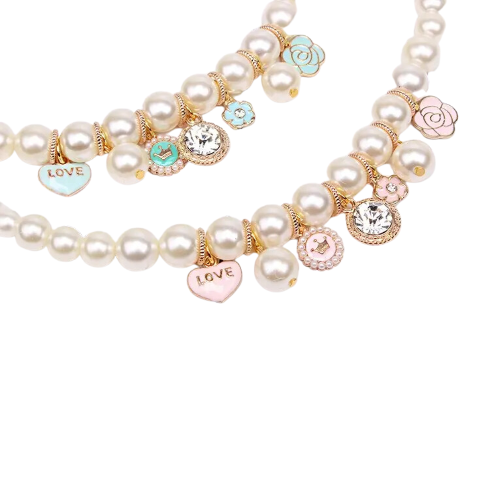Audrey Pearl Dog Necklace - Pink
