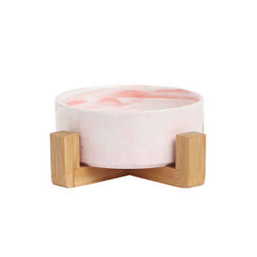 Marble Ceramic Bowl with Bamboo Stand