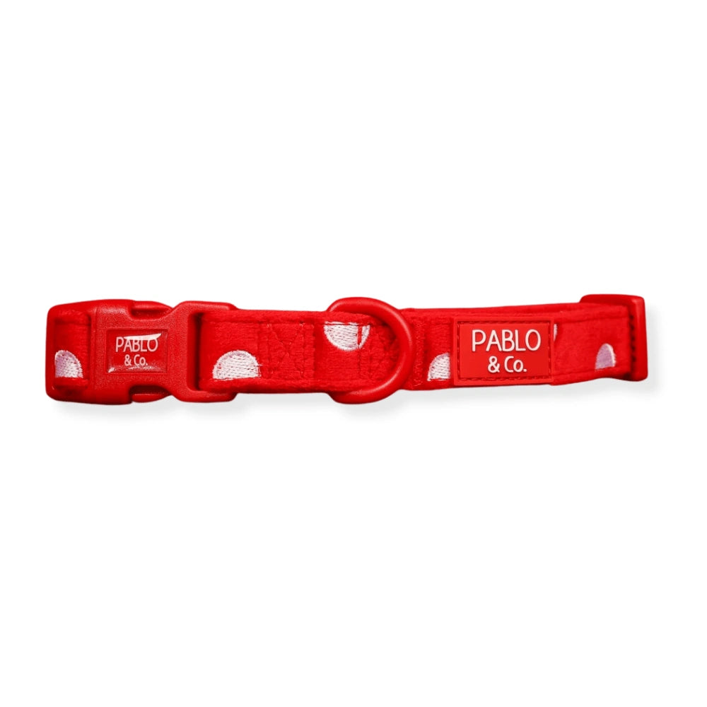 Pablo & Co Red Polka Dots Dog Collar Velvet