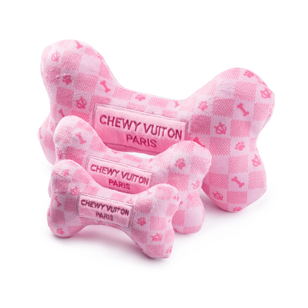 Checker Chewy Vuiton Dog Bone Toy - Pink - Designer Toys from Haute Diggity Dog at DoggyTopia