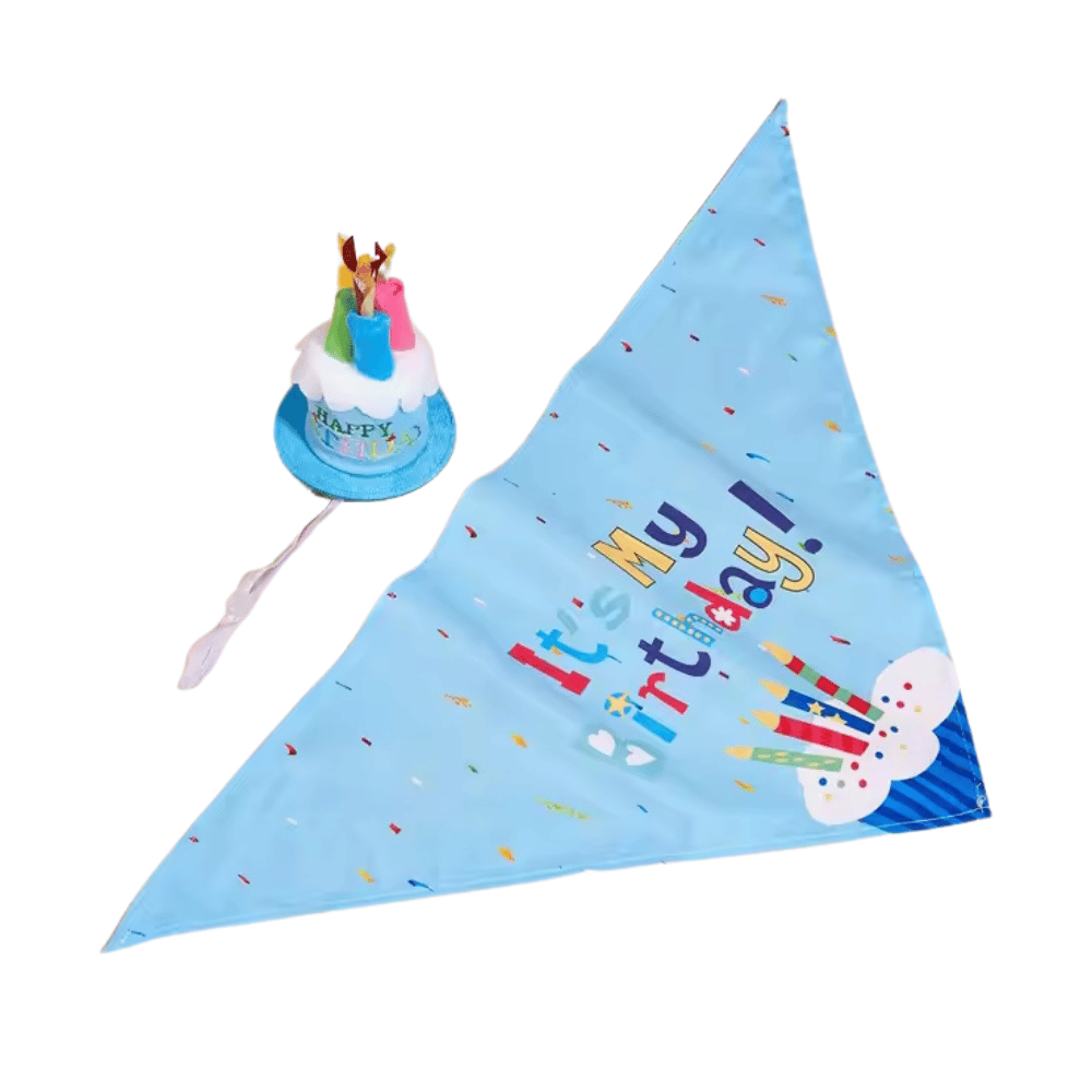 Happy Birthday Cake Hat & Bandana Set - Blue - Dog Party Hats from . at DoggyTopia