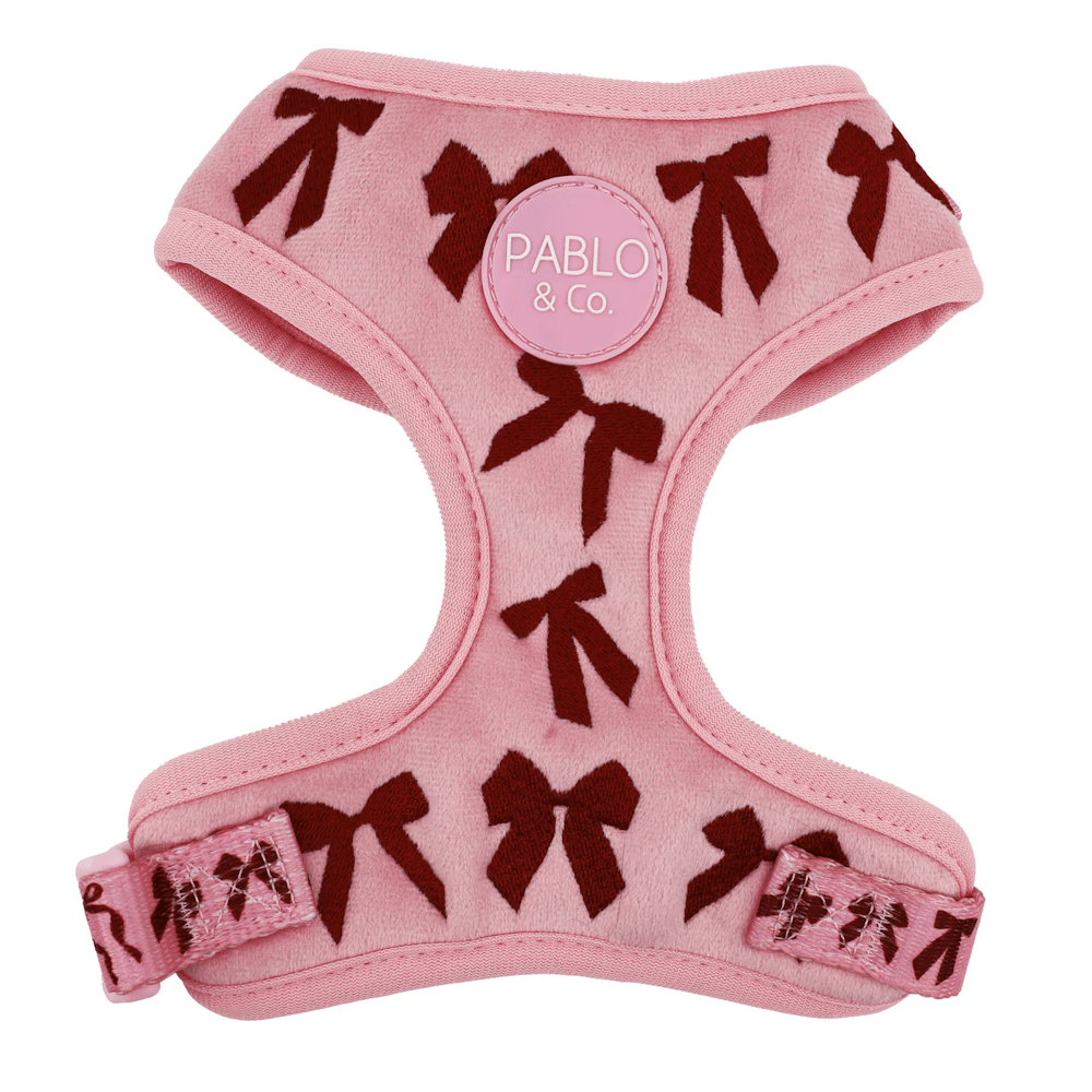 Pablo & Co Velvet Blush Bows Adjustable Harness - Adjustable Harnesses from Pablo & Co at DoggyTopia