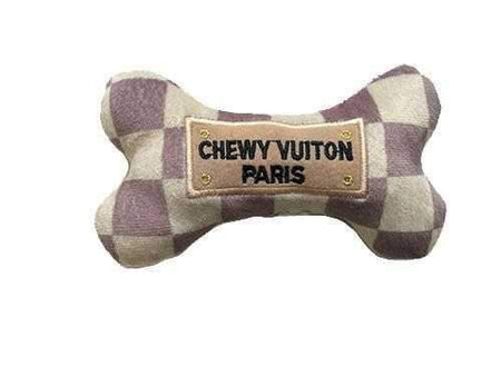HAUTE DIGGITY DOG Black Checker Chewy Vuiton Bone Plush Dog Toy - BLACK  COMBO