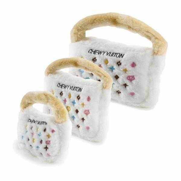 White Chewy Vuiton Bone with Squeaker - 3 sizes