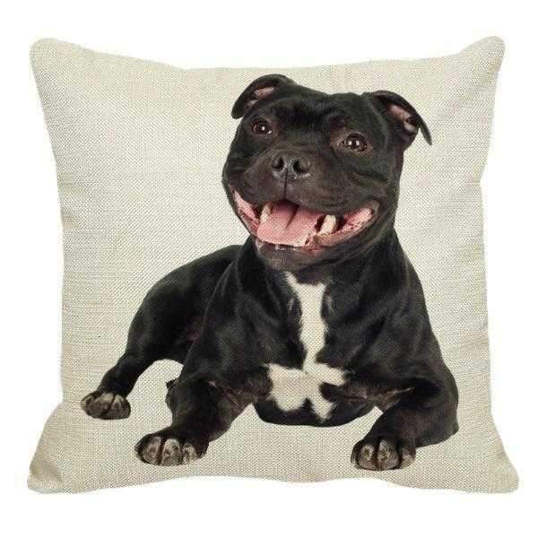 Happy Staffy Lying Down Throw Cushion - Cushions from . at DoggyTopia