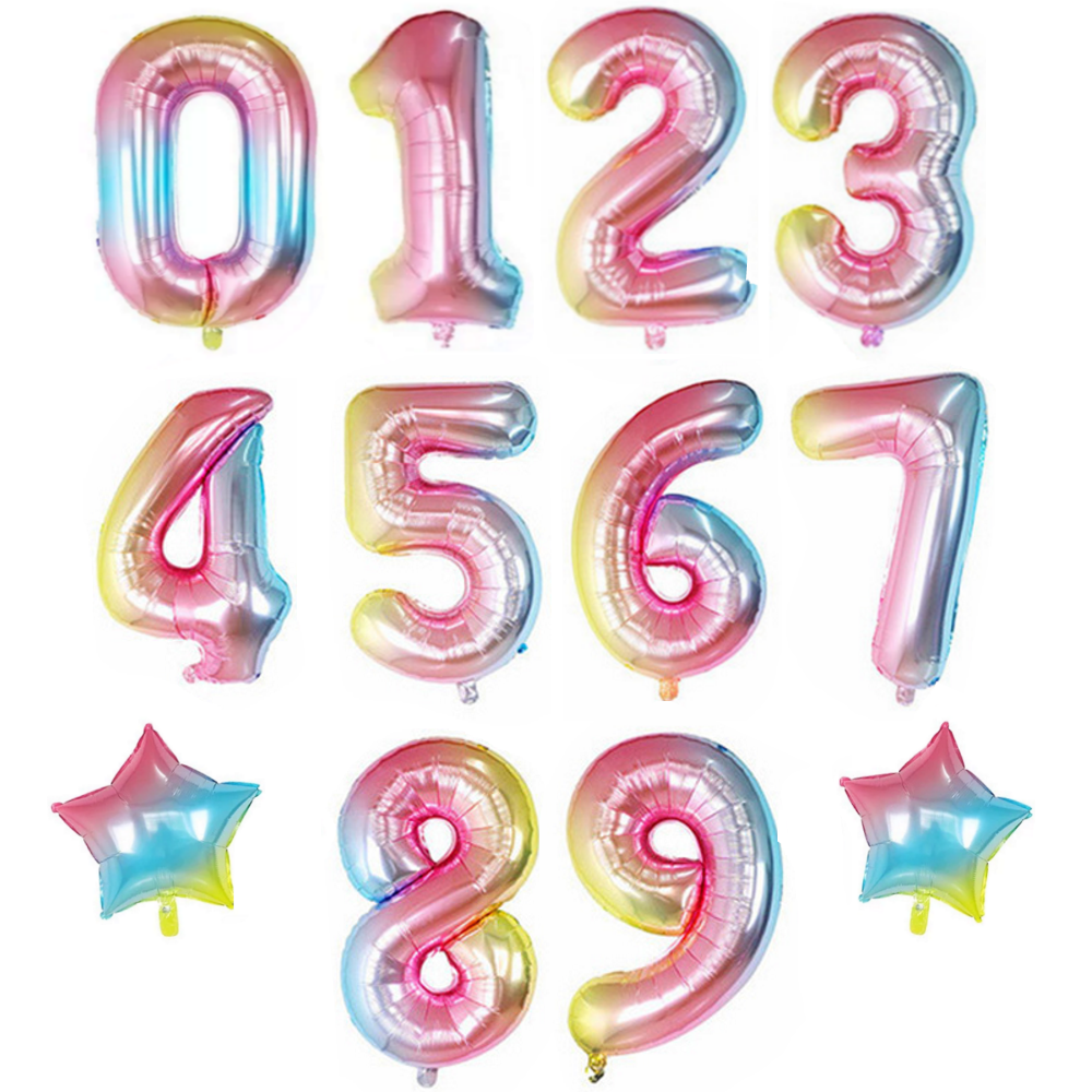 Number & Star Foil Balloons - Rainbow - Party Balloons from . at DoggyTopia