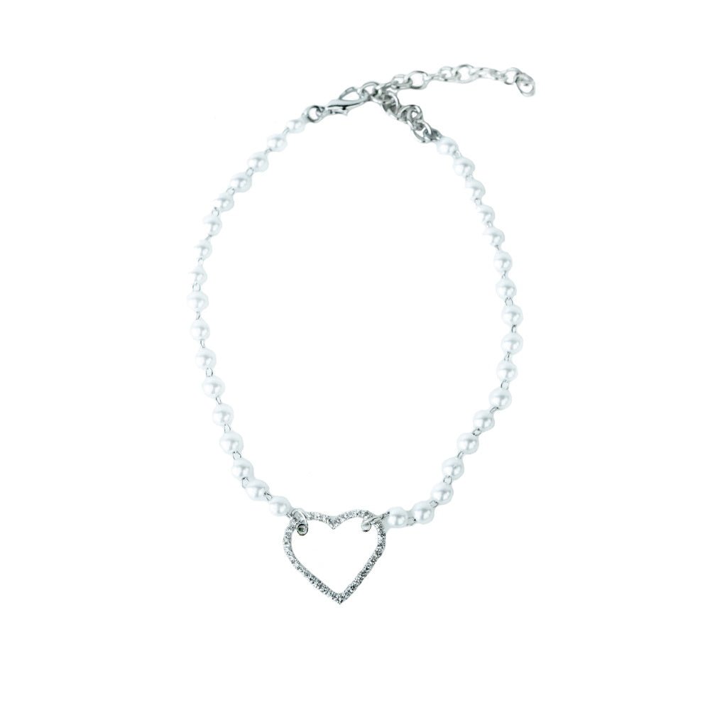 Pearl Diamante Heart Dog Necklace - Dog Necklaces from Sale at DoggyTopia