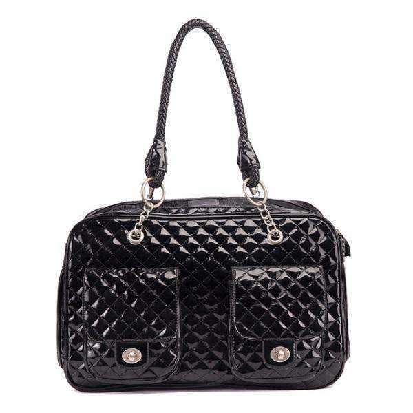 Quilted Patent Leather Dog Carrier BlackDoggyTopia