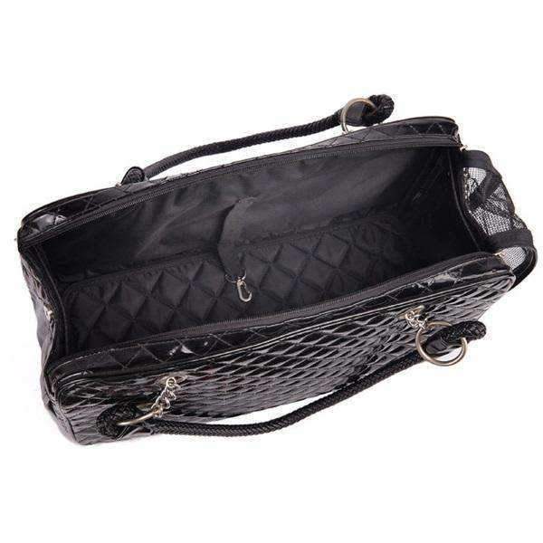 Quilted Patent Leather Dog Carrier BlackDoggyTopia